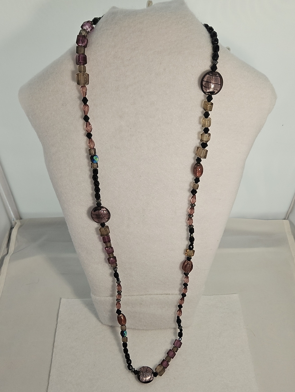 Avenue Purple Crystals Mixed Media Beaded Necklace Approx 17 Inches Long